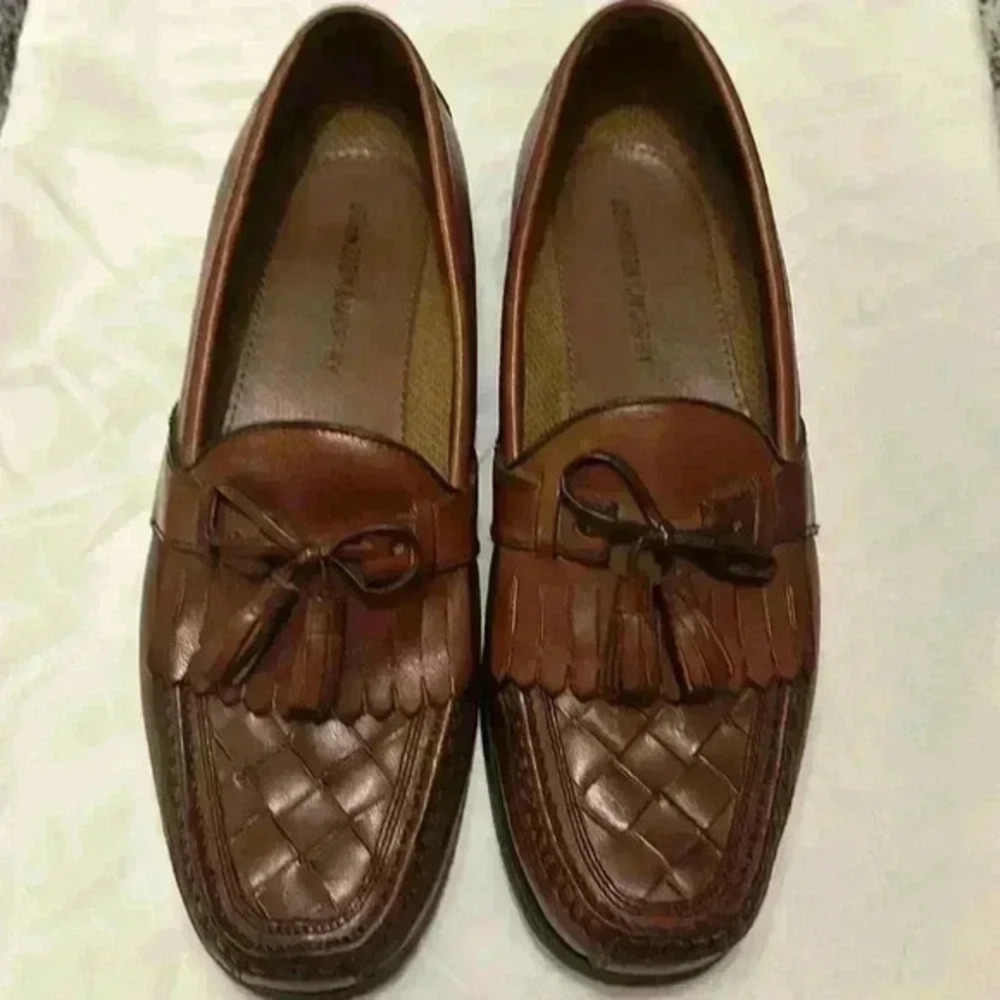 Johnston & Murphy Fringe Tassel‎ Loafer Shoes Leather Woven Basket Weave Mens 9M